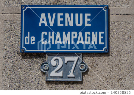 French street sign Avenue de Champagne number 27 in Epernay French street sign Avenue de Champagne number 27 in Epernay 140258835