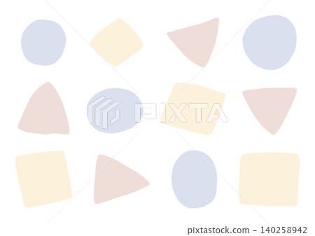 A set of hand-drawn shapes: circles, triangles, and squares (blue, brown, yellow). A set of hand-drawn shapes: circles, triangles, and squares (blue, brown, yellow). 140258942