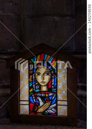 Joan of Arc stained glass window by Greg Tricker in Reims Cathedral Joan of Arc stained glass window by Greg Tricker in Reims Cathedral 140259036