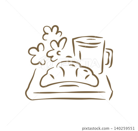 A Cozy Breakfast Tray With Croissant And Coffee Doodle Vector Illustration A Cozy Breakfast Tray With Croissant And Coffee Doodle Vector Illustration 140259551