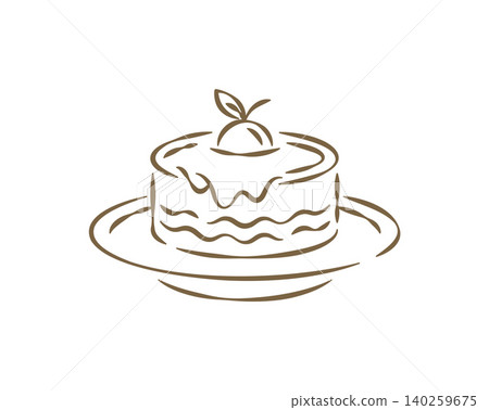 A Sweet Dessert Cake With Cream And A Cherry On Top Hand Drawn Vector Illustration 140259675