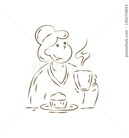 A Working Man In A Cap Enjoying A Hot Coffee Break Vector Illustration A Working Man In A Cap Enjoying A Hot Coffee Break Vector Illustration 140259693