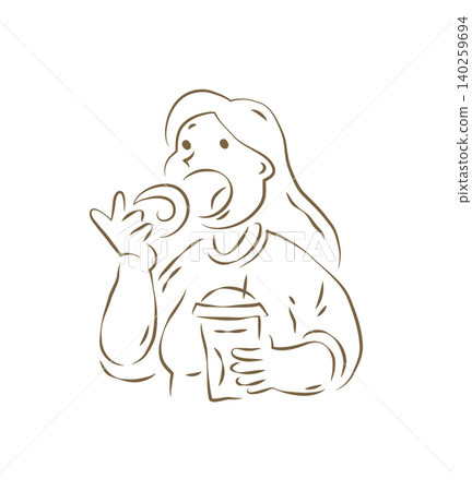 A Happy Young Woman With Long Hair Eating A Delicious Pastry Vector Illustration A Happy Young Woman With Long Hair Eating A Delicious Pastry Vector Illustration 140259694