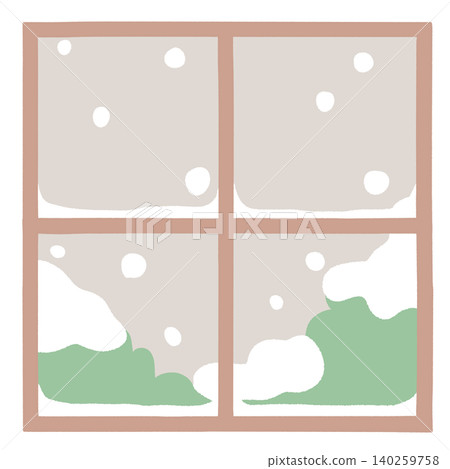 Square lattice window frame, snow Square lattice window frame, snow 140259758