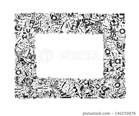 Frame made of black and white paper letters cut out from newspapers Frame made of black and white paper letters cut out from newspapers 140259876