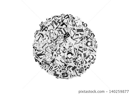 Round shape of black and white paper letters cut out from newspapers Round shape of black and white paper letters cut out from newspapers 140259877