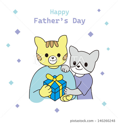 A cute illustration of a cat kitten giving a gift to a parent and child animal on Father's Day. A cute illustration of a cat kitten giving a gift to a parent and child animal on Father's Day. 140260248