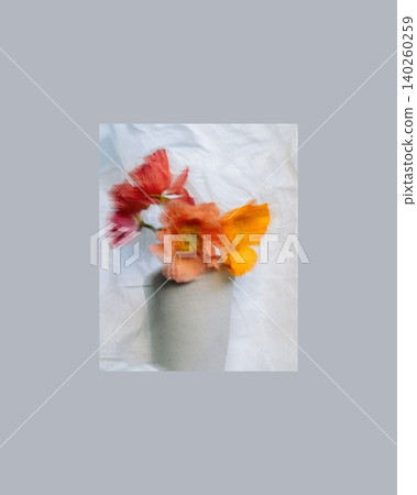 Painterly Still Life with Flowers in White Vase Painterly Still Life with Flowers in White Vase 140260259