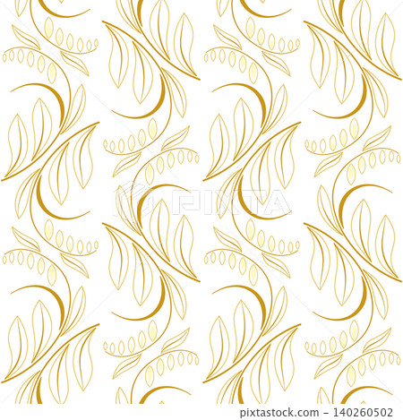 Wild flowers seamless pattern in modern style. Old golden colors. Monochrome graphic background. Antique decor on white background Wild flowers seamless pattern in modern style. Old golden colors. Monochrome graphic background. Antique decor on white background 140260502