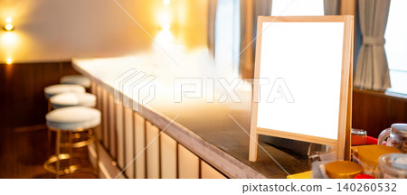 Blank wooden white board on counter bar in the luxury hotel Blank wooden white board on counter bar in the luxury hotel 140260532