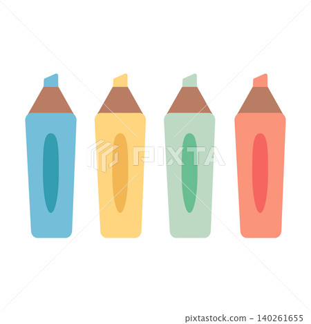 A set of colorful highlighter pen marker tools for office stationery and drawing supplies A set of colorful highlighter pen marker tools for office stationery and drawing supplies 140261655