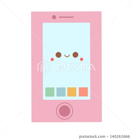 A cute pink smartphone mobile phone with an interactive screen as a smart digital device A cute pink smartphone mobile phone with an interactive screen as a smart digital device 140261666