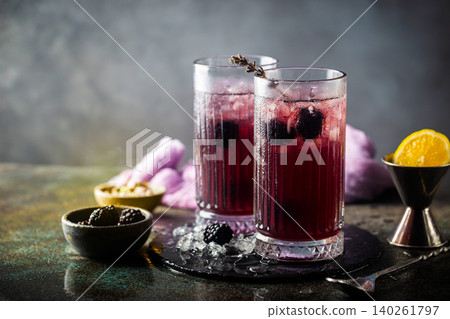 Blackberry Lemonade with ice 140261797