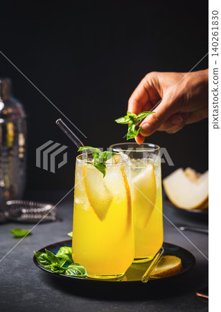 Melon juice, lemonade in glasses 140261830