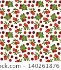 Hand-drawn summer floral seamless pattern with cranberry with leaves for seasonal background, textile, cottagecore projects 140261876