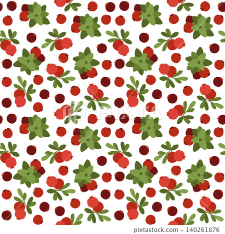 Hand-drawn summer floral seamless pattern with cranberry with leaves for seasonal background, textile, cottagecore projects Hand-drawn summer floral seamless pattern with cranberry with leaves for seasonal background, textile, cottagecore projects 140261876