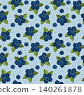 Hand-drawn summer floral seamless pattern with blueberry and leaves for seasonal background, packaging, cottagecore projects 140261878