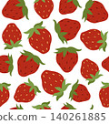 Hand-drawn summer floral seamless pattern with strawberry for seasonal background, packaging, cottagecore projects 140261885
