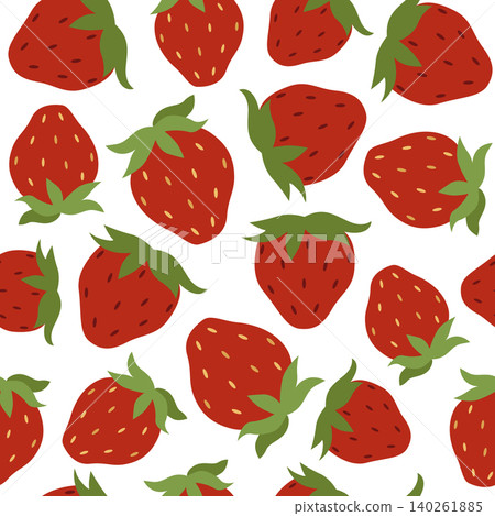 Hand-drawn summer floral seamless pattern with strawberry for seasonal background, packaging, cottagecore projects Hand-drawn summer floral seamless pattern with strawberry for seasonal background, packaging, cottagecore projects 140261885