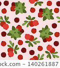 Hand-drawn summer floral seamless pattern with cranberry with leaves for seasonal background, packaging, cottagecore projects 140261887