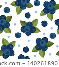 Hand-drawn summer seamless pattern with blueberry and leaves for seasonal background, packaging, cottagecore projects 140261890