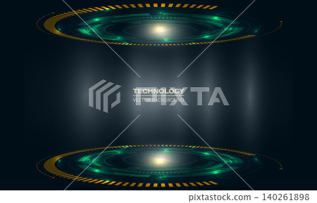 Abstract sci fi technology background with luminous circular rings, glowing center light, and dark gradient space Abstract sci fi technology background with luminous circular rings, glowing center light, and dark gradient space 140261898