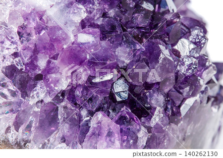 Amethyst Crystal Druse macro mineral on white background Amethyst Crystal Druse macro mineral on white background 140262130