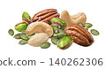 Pecan, pumpkin seeds, cashew, almond and pistachio nuts isolated on white background 140262306