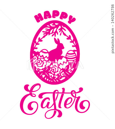 Decorative Happy Easter Design with Pink Egg, Bunny and Calligraphy Text Decorative Happy Easter Design with Pink Egg, Bunny and Calligraphy Text 140262786