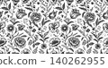 Toile de jouy vector seamless vintage pattern. Black flowers on white background 140262955