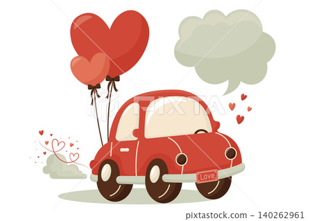 romantic red car with empty message cloud vector illustration. romantic red car with empty message cloud vector illustration. 140262961