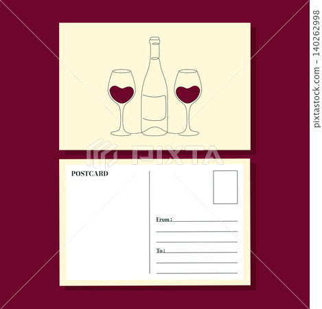 wine bottle and glasses postcard template vector illustration. wine bottle and glasses postcard template vector illustration. 140262998
