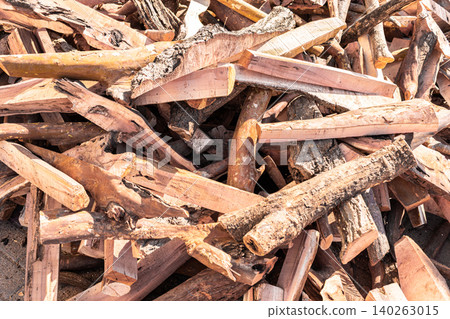 Pile of cut wooden logs stacked together in a sunny outdoor setting Pile of cut wooden logs stacked together in a sunny outdoor setting 140263015