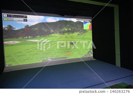 Indoor Golf Simulator Hitting Mat and Control Panel Indoor Golf Simulator Hitting Mat and Control Panel 140263276