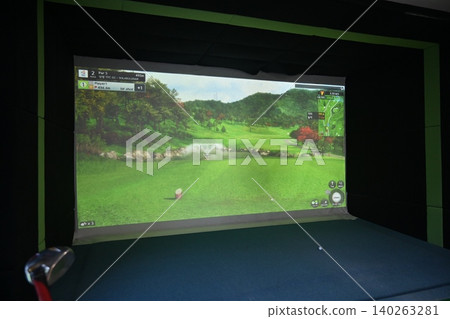 Indoor Golf Simulator Hitting Mat and Control Panel Indoor Golf Simulator Hitting Mat and Control Panel 140263281