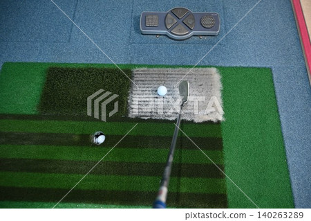 Indoor Golf Simulator Hitting Mat and Control Panel Indoor Golf Simulator Hitting Mat and Control Panel 140263289