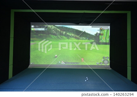 Indoor Golf Simulator Hitting Mat and Control Panel Indoor Golf Simulator Hitting Mat and Control Panel 140263294