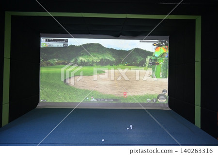 Indoor Golf Simulator Hitting Mat and Control Panel Indoor Golf Simulator Hitting Mat and Control Panel 140263316