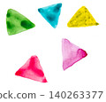 Abstract pattern with multi-colored triangles on a white background, watercolor hand drawing 140263377