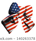 American flag bow ribbon halftone sticker for collage and scrapbook with doodles. Happy USA Independence day, celebration of 4th July design element. Modern retro vector illustration isolated 140263378