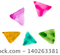 Abstract pattern with multi-colored triangles on a white background, watercolor hand drawing 140263381