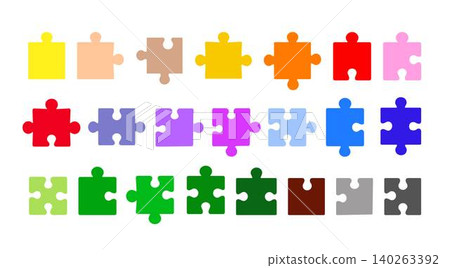Puzzle separate pieces set colorful doodle hand drawn illustration, jigsaw game design elements, symbol of business solution, creative teamwork, logical connection, successful cooperation Puzzle separate pieces set colorful doodle hand drawn illustration, jigsaw game design elements, symbol of business solution, creative teamwork, logical connection, successful cooperation 140263392