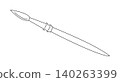 Paint brush with wooden handle and metal ferrule, simple hand drawn doodle outline illustration, school stationary object, painting tool for hobby, craft, drawing 140263399