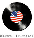 Vinyl record with American national flag label print Creative halftone sticker with doodles for celebration of 4th July, music chart and festival, album cover Modern retro vector illustration isolated 140263421