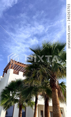 Courtyard Textures Evoke Opulent Hospitality Ambiance. Surroundings Featuring Luxurious Elements Like Marble Touches And Stylish Columns Create Tranquil Retreat Atmosphere 140263703