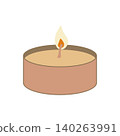 Burning tea candle in a metal cup. Flat style vector clip art. Flat candle for aroma lamps and aromatherapy. Candlestick on a white background. 140263991