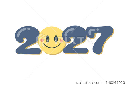 Cute New Year's card/New Year's design material featuring the number 2027 and a smiley face illustration. Cute New Year's card/New Year's design material featuring the number 2027 and a smiley face illustration. 140264020