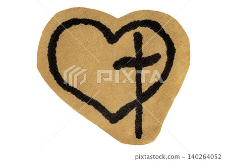 Heart cross symbol on textured paper representing faith and love Heart cross symbol on textured paper representing faith and love 140264052
