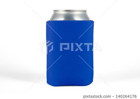 Can cooler sleeve on isolated background. Neoprene can cooler blank. Can cooler sleeve on isolated background. Neoprene can cooler blank. 140264176