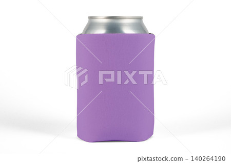 Can cooler sleeve on isolated background. Neoprene can cooler blank. Can cooler sleeve on isolated background. Neoprene can cooler blank. 140264190